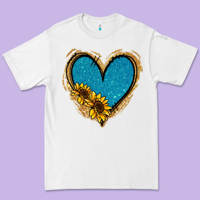 Gold Glitter Sunflower Blue Heart Premium Tee Designed By Jasminsmagicworld