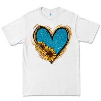 White Gold Glitter Sunflower Blue Heart Premium Tee - Jasminsmagicworld