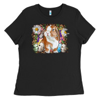 Black Easter Bunny With Quail Eggs And Daisy Ladies Tee - RanaPortraitStore