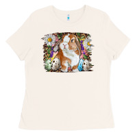 Bone Easter Bunny With Quail Eggs And Daisy Ladies Tee - RanaPortraitStore