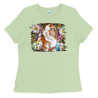 Matcha Easter Bunny With Quail Eggs And Daisy Ladies Tee - RanaPortraitStore