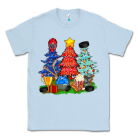 Dusty Blue Christmas With Ice Hockey Trees Classic Tee - BundleAndBundleShop