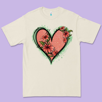 Pink Glitter Floral Heart Premium Tee Designed By Jasminsmagicworld
