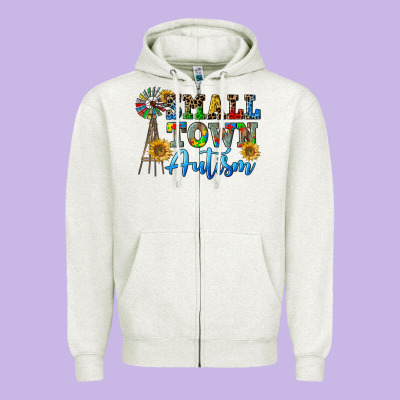 Small Town Autism Zipper Hoodie Designed By Cowgirlartshop