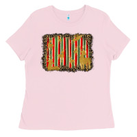 Bubblegum Pink christmas reindeers leopard background Ladies Tee - BarkalooDesign