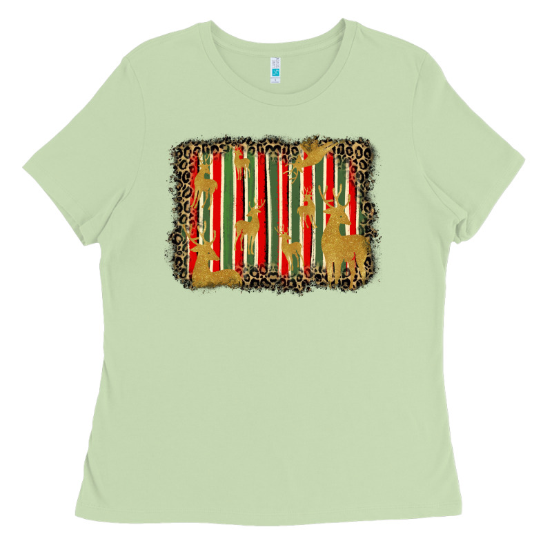 Christmas Reindeers Leopard Background Ladies Tee by BarkalooDesign | Teevron