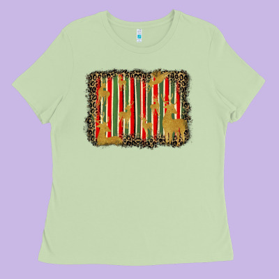 Christmas Reindeers Leopard Background Ladies Tee Designed By Barkaloodesign