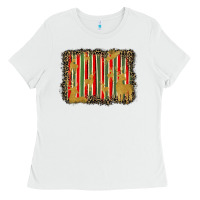 White christmas reindeers leopard background Ladies Tee - BarkalooDesign