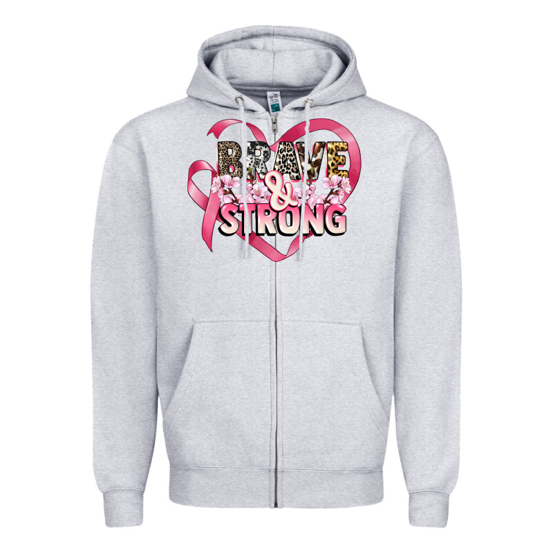 Brave And Strong Cancer Awareness Zipper Hoodie by CowGirlArtShop | Teevron