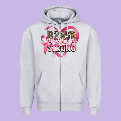 Brave And Strong Cancer Awareness Zipper Hoodie Designed By Cowgirlartshop