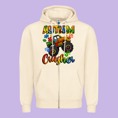 Autism Crusher Zipper Hoodie Designed By Cowgirlartshop