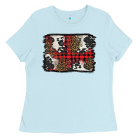 Baby Blue Christmas red plaid background Ladies Tee - BarkalooDesign