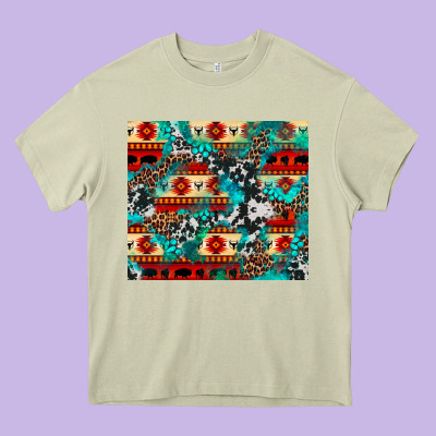 Aztec Leopard Cowhide Turquoise Heavy Core Tee Designed By Barkaloodesign
