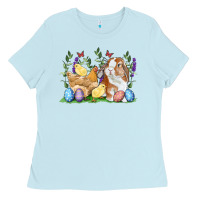 Baby Blue Easter bunny and chicks with floral Ladies Tee - RanaPortraitStore