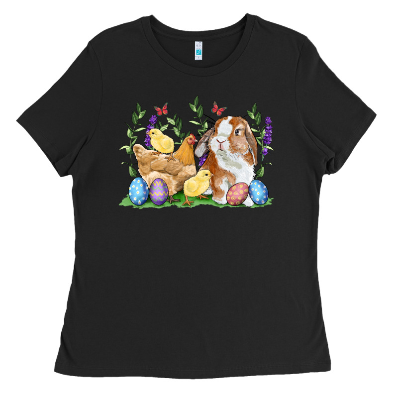 Easter Bunny And Chicks With Floral Ladies Tee by RanaPortraitStore | Teevron