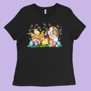 Easter Bunny And Chicks With Floral Ladies Tee Designed By Ranaportraitstore
