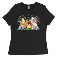 Black Easter bunny and chicks with floral Ladies Tee - RanaPortraitStore