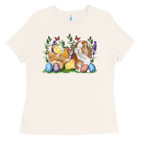Bone Easter bunny and chicks with floral Ladies Tee - RanaPortraitStore
