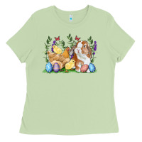Matcha Easter bunny and chicks with floral Ladies Tee - RanaPortraitStore