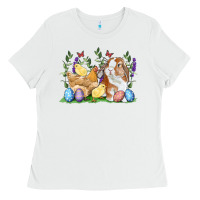 White Easter bunny and chicks with floral Ladies Tee - RanaPortraitStore