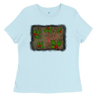 Baby Blue christmas plaid leopard mistletoe background Ladies Tee - BarkalooDesign