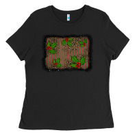 Black christmas plaid leopard mistletoe background Ladies Tee - BarkalooDesign