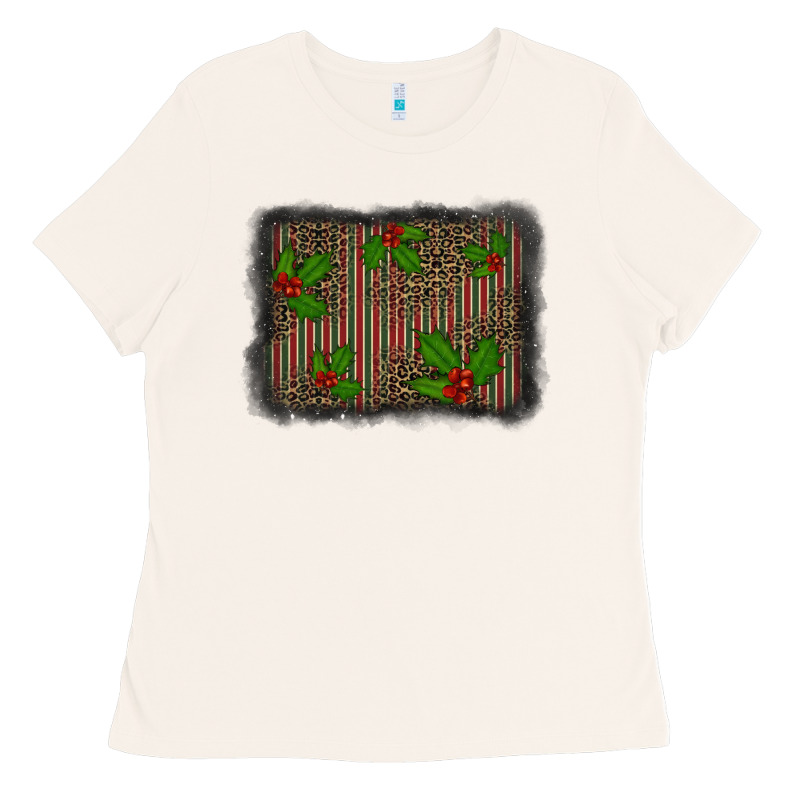 Christmas Plaid Leopard Mistletoe Background Ladies Tee by BarkalooDesign | Teevron