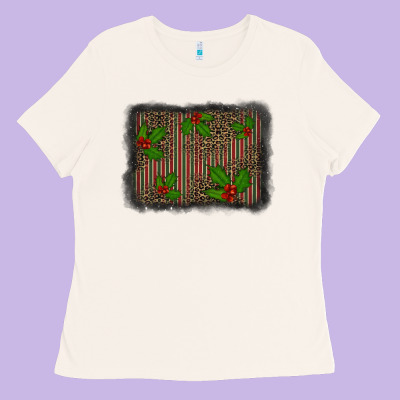 Christmas Plaid Leopard Mistletoe Background Ladies Tee Designed By Barkaloodesign