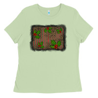 Matcha christmas plaid leopard mistletoe background Ladies Tee - BarkalooDesign