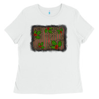 White christmas plaid leopard mistletoe background Ladies Tee - BarkalooDesign