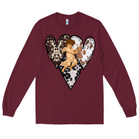 Burgundy Country Cupid Valentine Cowhide Heart Long Sleeve Tee - Bettercallsaul