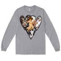 Heather Grey Country Cupid Valentine Cowhide Heart Long Sleeve Tee - Bettercallsaul