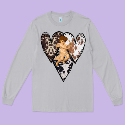 Country Cupid Valentine Cowhide Heart Long Sleeve Tee Designed By Bettercallsaul