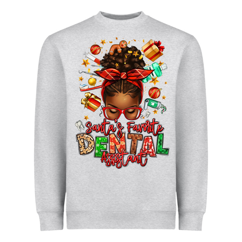 Santa's Favorite Dental Assistant Afro Messy Bun Heavyweight Sweatshirt by texasbilliewilder | Teevron