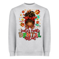 Heather Grey Santa's Favorite Dental Assistant Afro Messy Bun Heavyweight Sweatshirt - texasbilliewilder