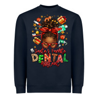 Navy Santa's Favorite Dental Assistant Afro Messy Bun Heavyweight Sweatshirt - texasbilliewilder