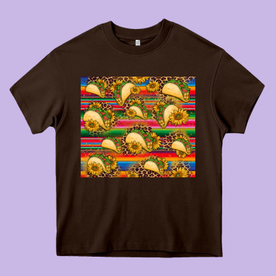 Tacos And Sunflowers With Serape Leopard Background Heavy Core Tee Designed By Barkaloodesign