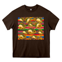 Chocolate Brown tacos and sunflowers with serape leopard background Heavy Core Tee - BarkalooDesign