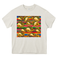 Cream tacos and sunflowers with serape leopard background Heavy Core Tee - BarkalooDesign
