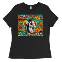 Black Aztec Sunflowers Horse Ladies Tee - LillyAllenDesigns