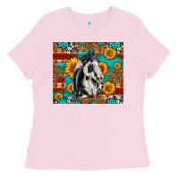 Bubblegum Pink Aztec Sunflowers Horse Ladies Tee - LillyAllenDesigns