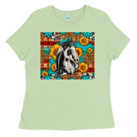 Matcha Aztec Sunflowers Horse Ladies Tee - LillyAllenDesigns