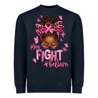 Pray Fight Believe Breast Cancer Afro Messy Heavyweight Sweatshirt | Teevron
