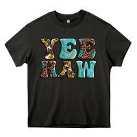 Asphalt western sunflowers turquoise leopard yee haw Heavy Core Tee - BarkalooDesign