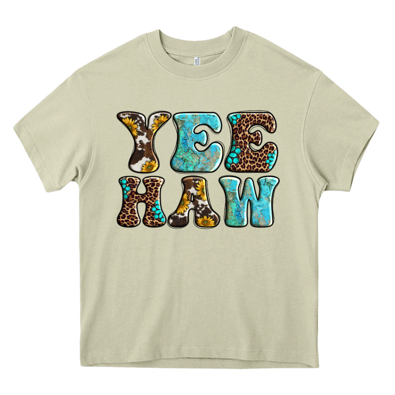 Western Sunflowers Turquoise Leopard Yee Haw Heavy Core Tee by BarkalooDesign | Teevron