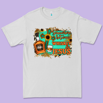 Somewhere Between Whiskey And Jesus Premium Tee Designed By Jasminsmagicworld