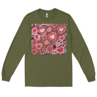 Army Green valentine's day hearts with leopard and cowhide Long Sleeve Tee - RanaPortraitStore