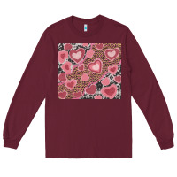 Burgundy valentine's day hearts with leopard and cowhide Long Sleeve Tee - RanaPortraitStore