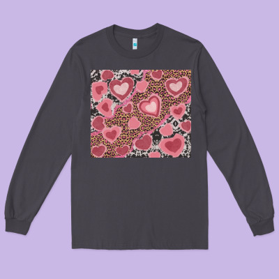 Valentine's Day Hearts With Leopard And Cowhide Long Sleeve Tee Designed By Ranaportraitstore