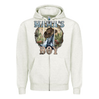 Oatmeal Heather Mama's Boy western Cowboy boots cactus Zipper Hoodie - HowdyJamesFarm